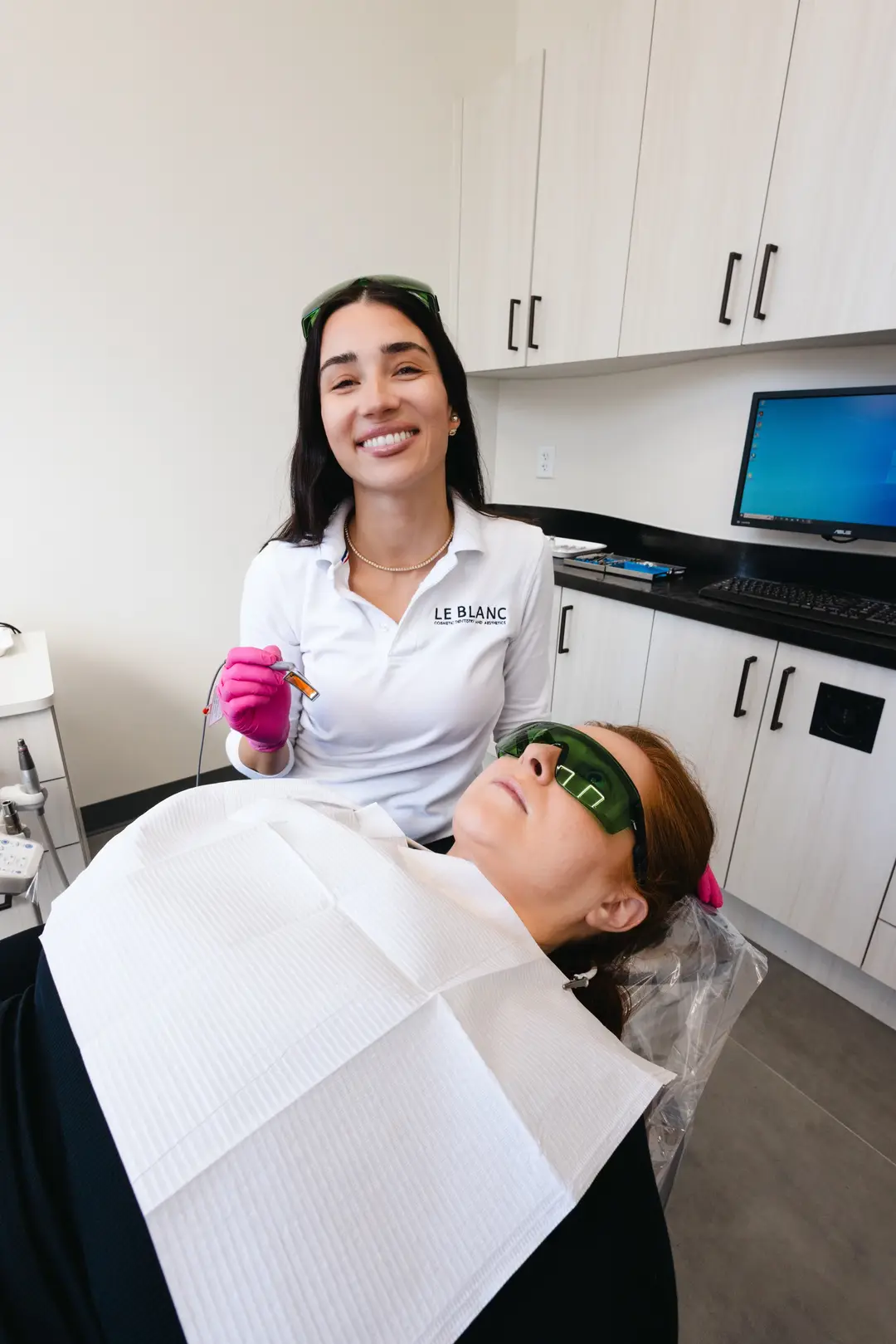 A LeBlanc clinician with a patient in the treatment chair